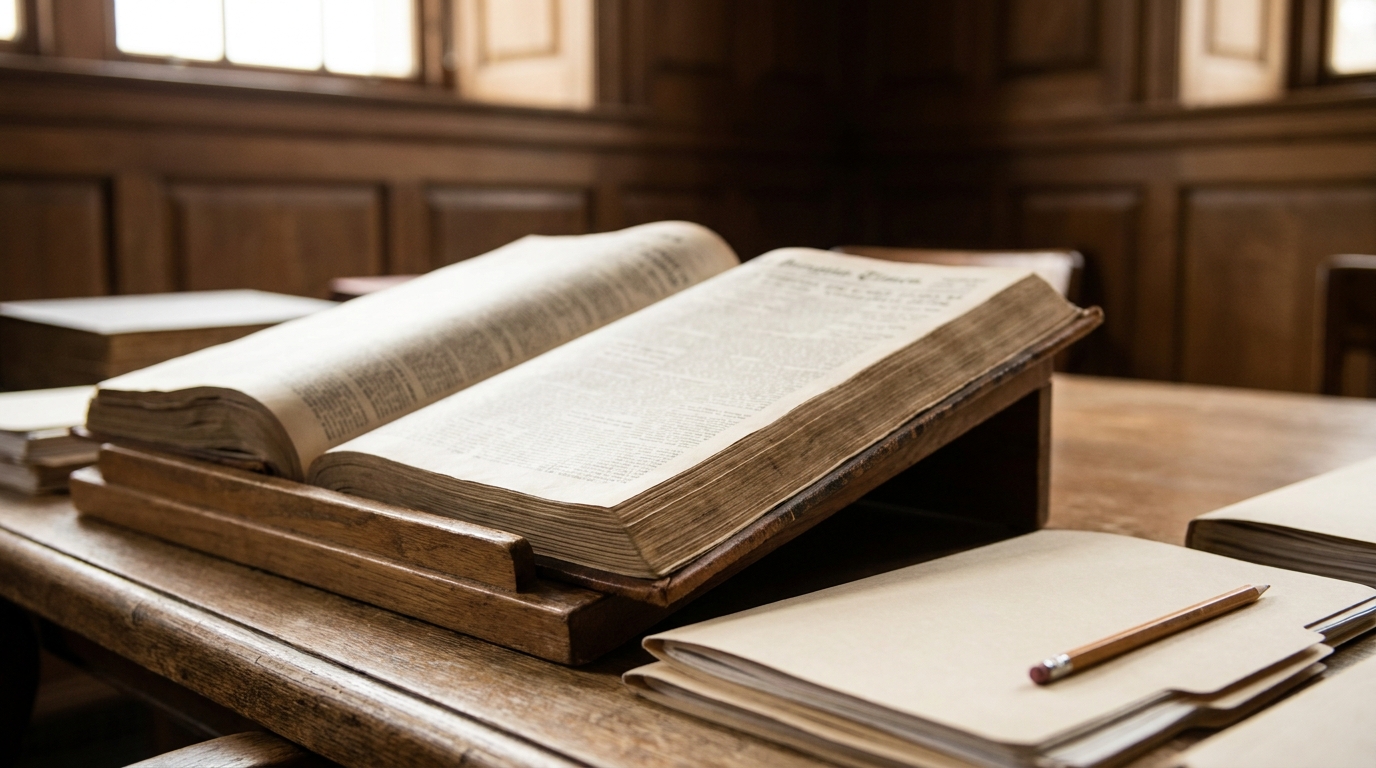 Bound newspaper volume on an archival book cradle