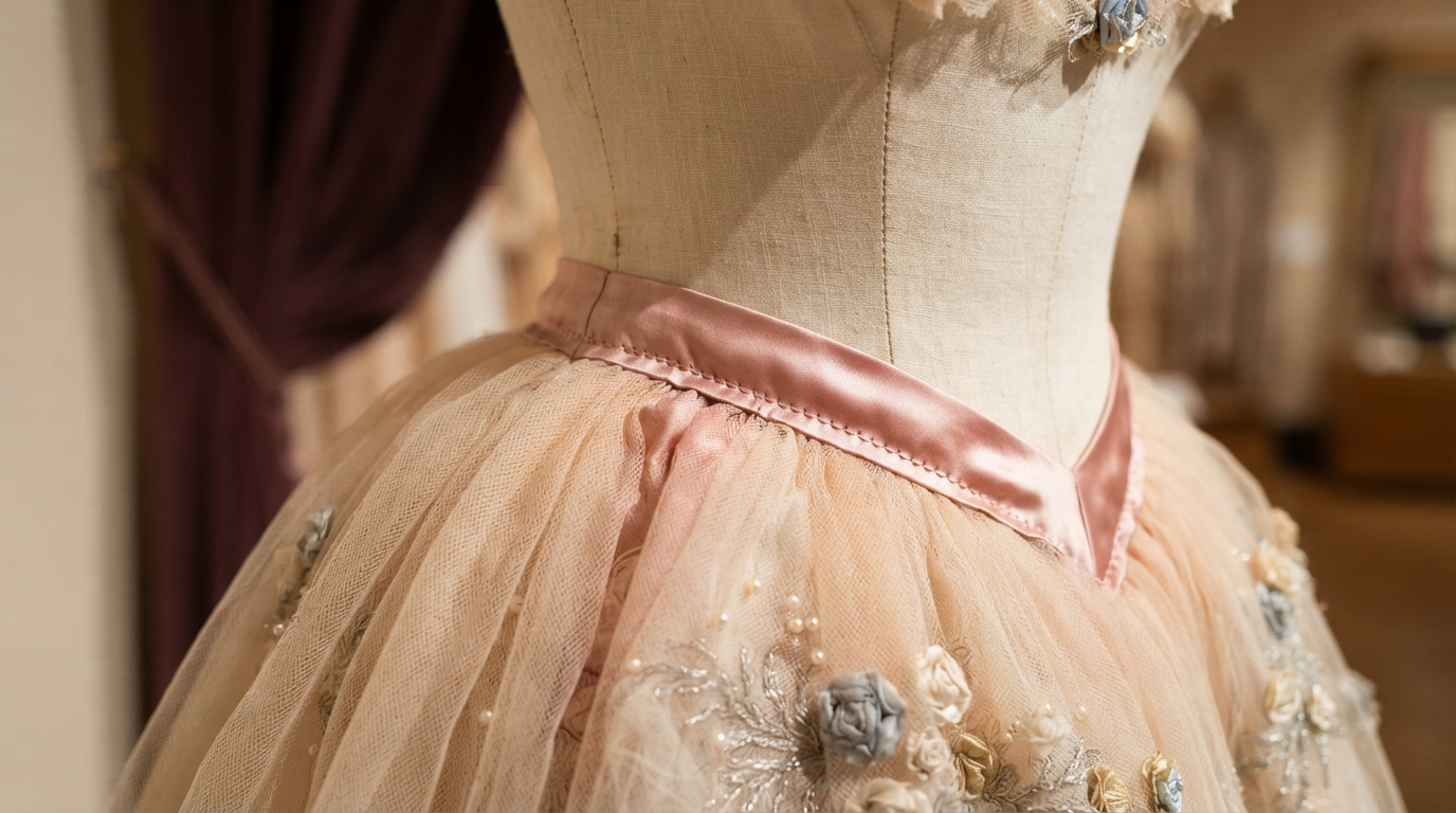 Tulle and satin details on a vintage-style stage costume