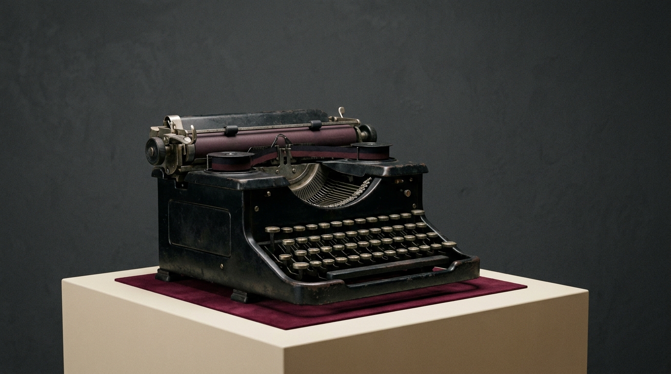 Vintage manual typewriter on an ivory display plinth